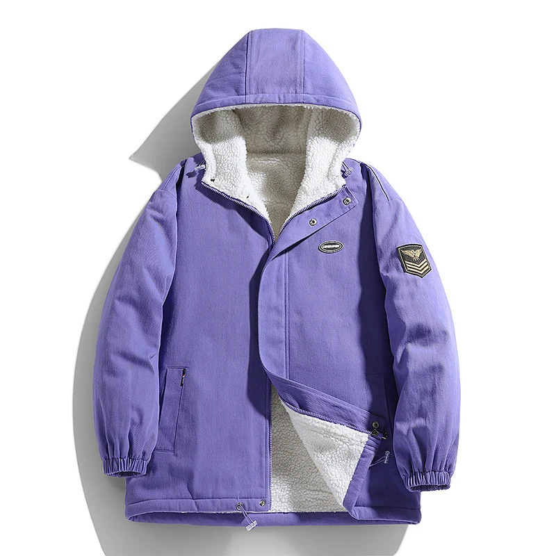 Herren Kapuzen-Canvasparka mit Teddyfleece-Innenfutter und Military‑Patch Drune