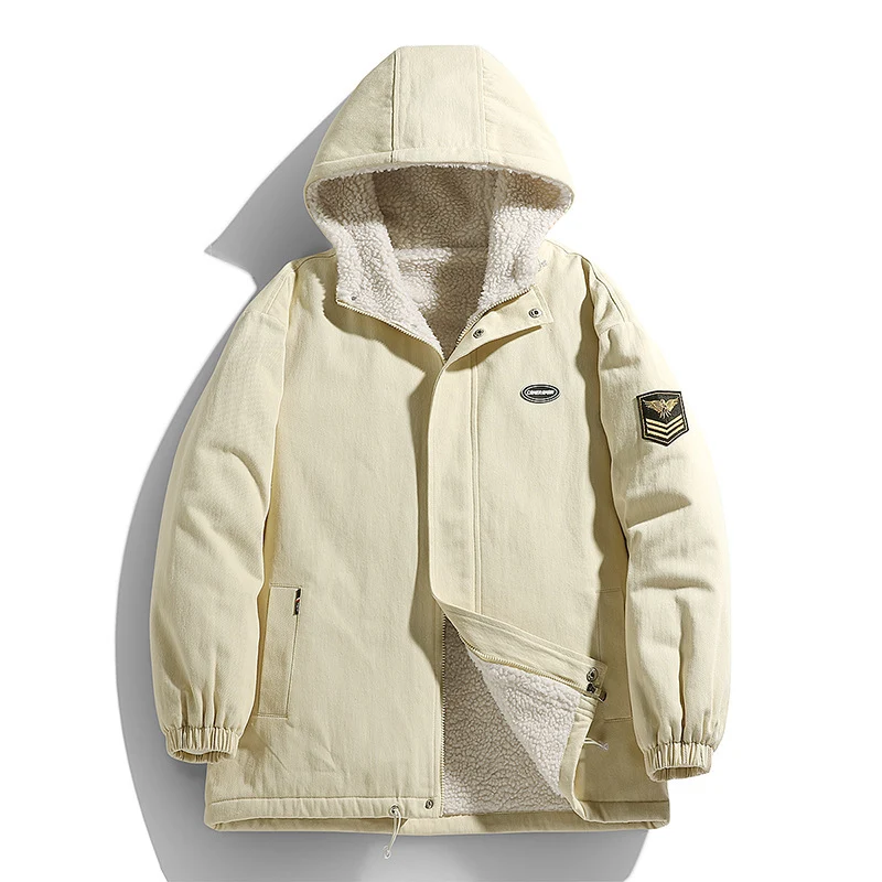 Herren Kapuzen-Canvasparka mit Teddyfleece-Innenfutter und Military‑Patch Drune