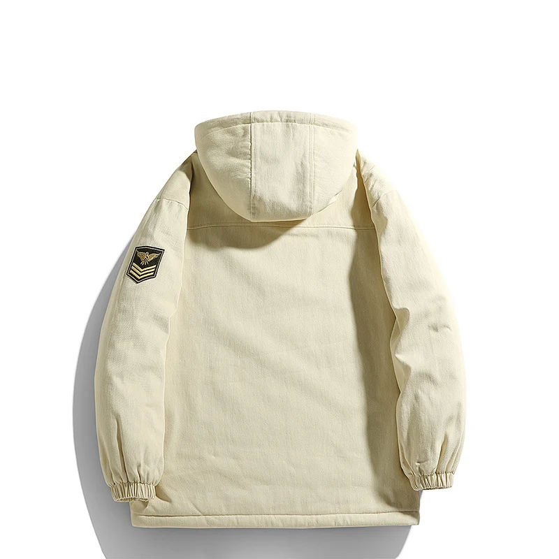 Herren Kapuzen-Canvasparka mit Teddyfleece-Innenfutter und Military‑Patch Drune