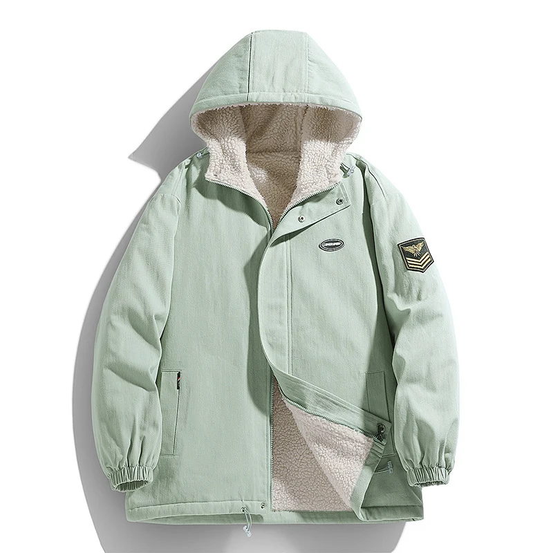 Herren Kapuzen-Canvasparka mit Teddyfleece-Innenfutter und Military‑Patch Drune