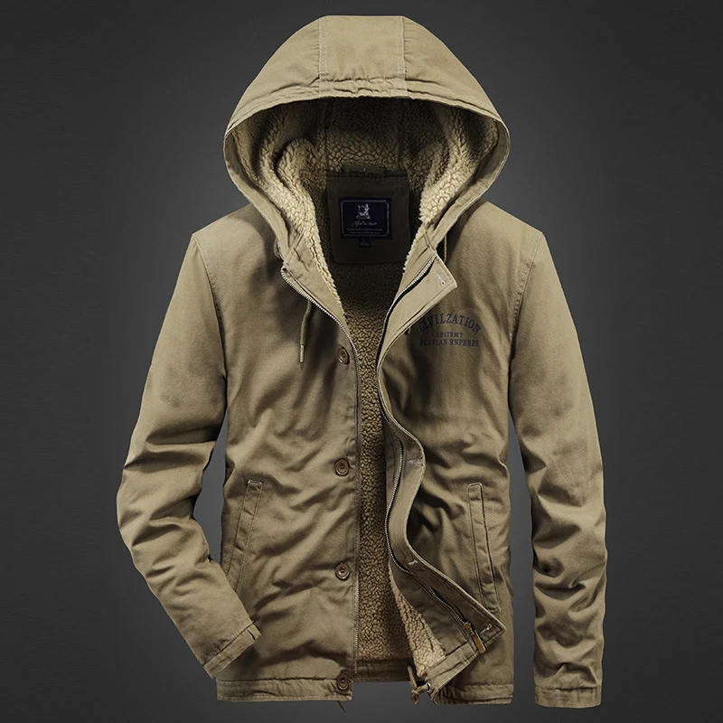 Herren Kapuzen-Canvasparka mit Sherpa-Futter und Thermoisolierung Drune