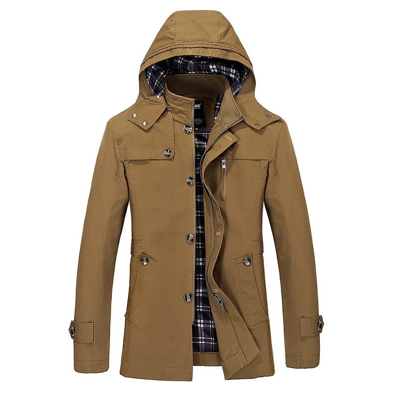 Herren Kapuzen-Canvasparka mit kariertem Innenfutter, windabweisender Leinenoptik und Multifunktionstaschen Drune