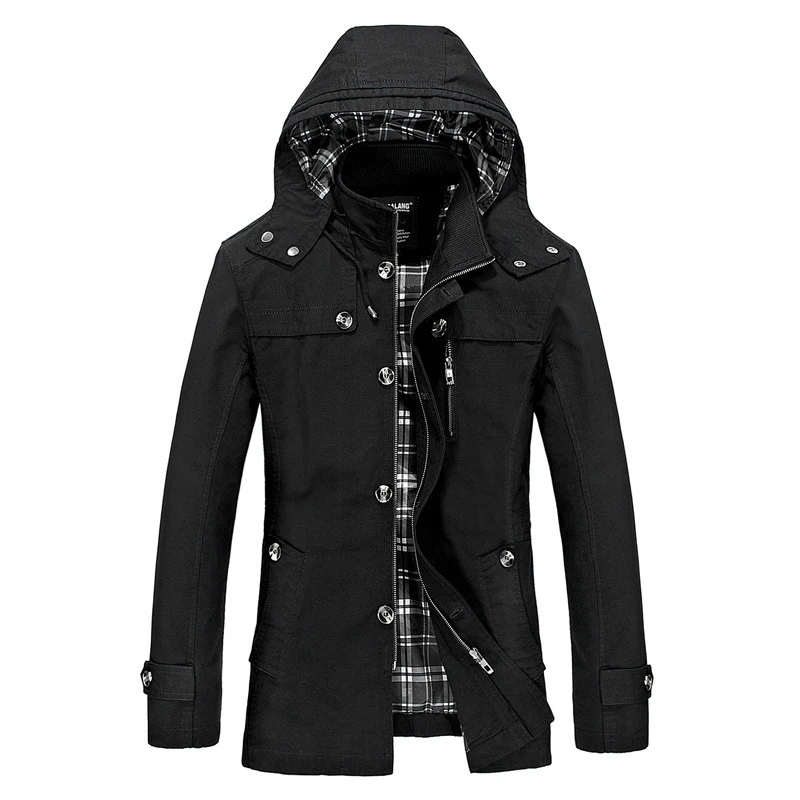 Herren Kapuzen-Canvasparka mit kariertem Innenfutter, windabweisender Leinenoptik und Multifunktionstaschen Drune