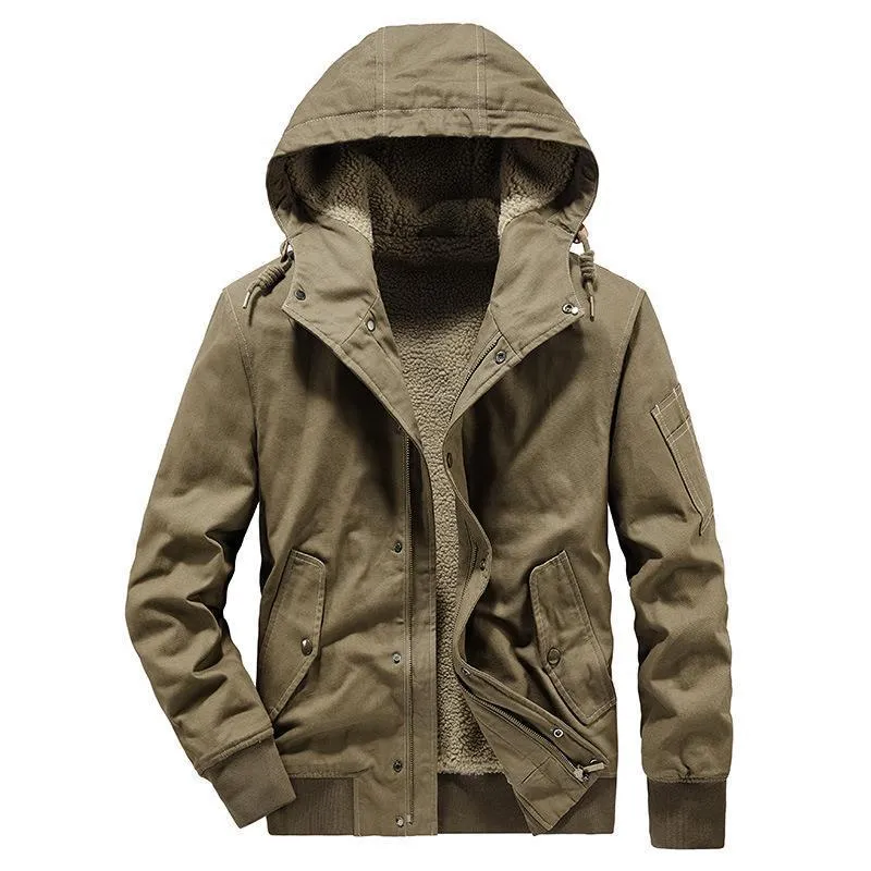 Herren Kapuzen-Canvasjacke mit Sherpa-Futter, windabweisend und Utility-Taschen Drune