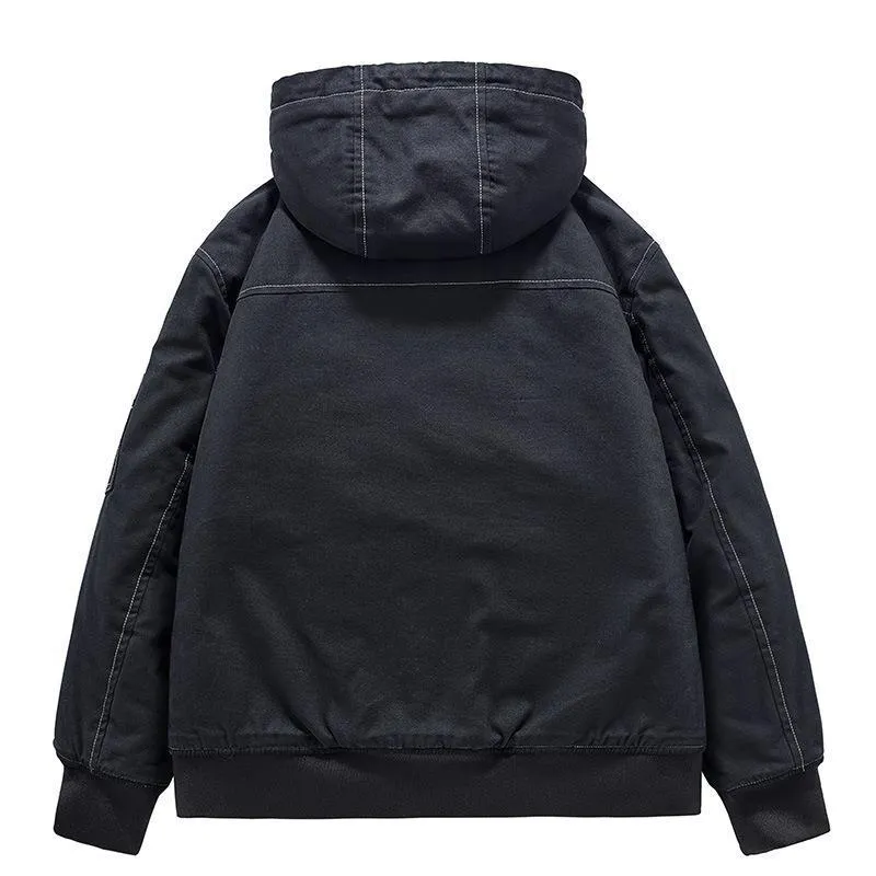 Herren Kapuzen-Canvasjacke mit Sherpa-Futter, windabweisend und Utility-Taschen Drune