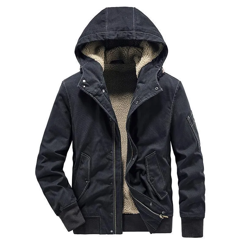 Herren Kapuzen-Canvasjacke mit Sherpa-Futter, windabweisend und Utility-Taschen Drune