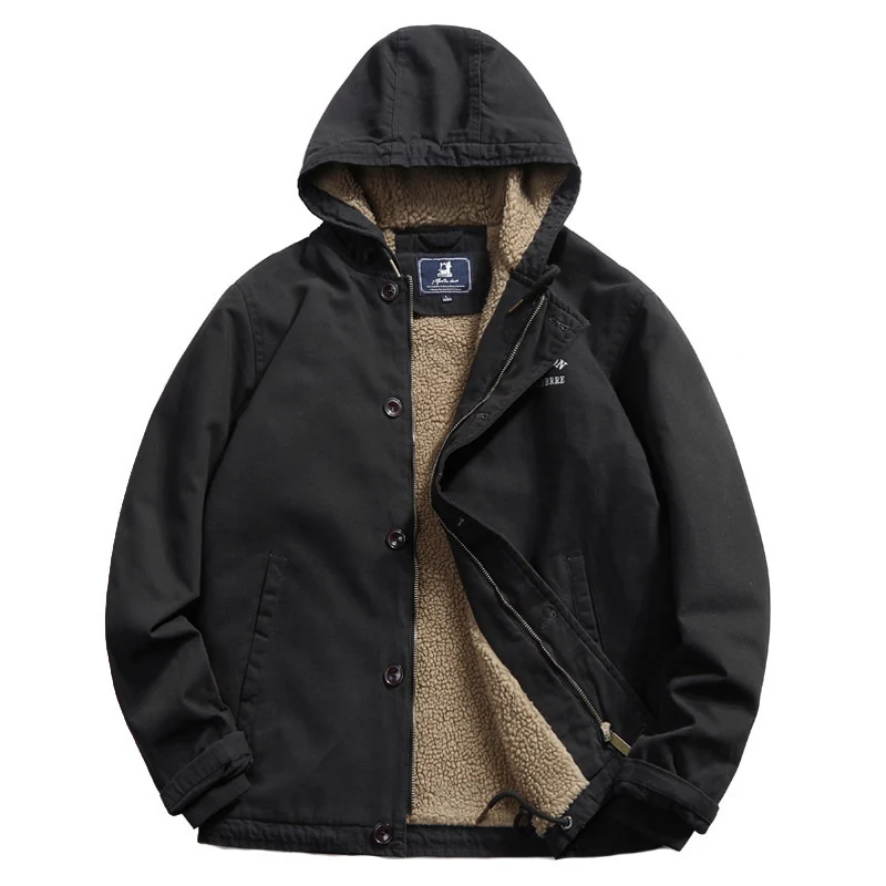 Herren Kapuzen-Canvasjacke mit Sherpa-Futter und Utility-Details Drune