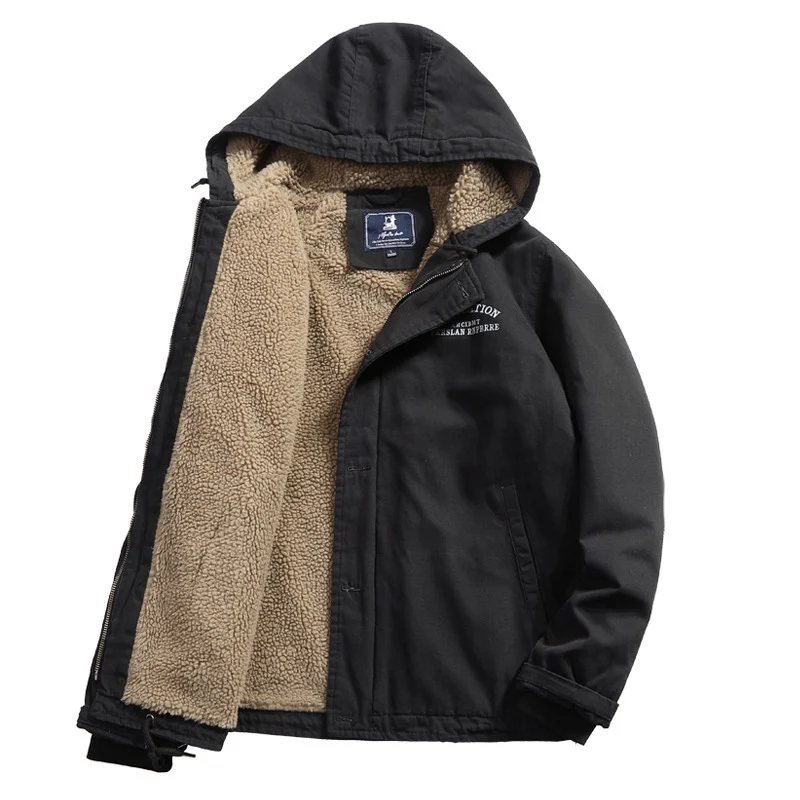 Herren Kapuzen-Canvasjacke mit Sherpa-Futter und Utility-Details Drune