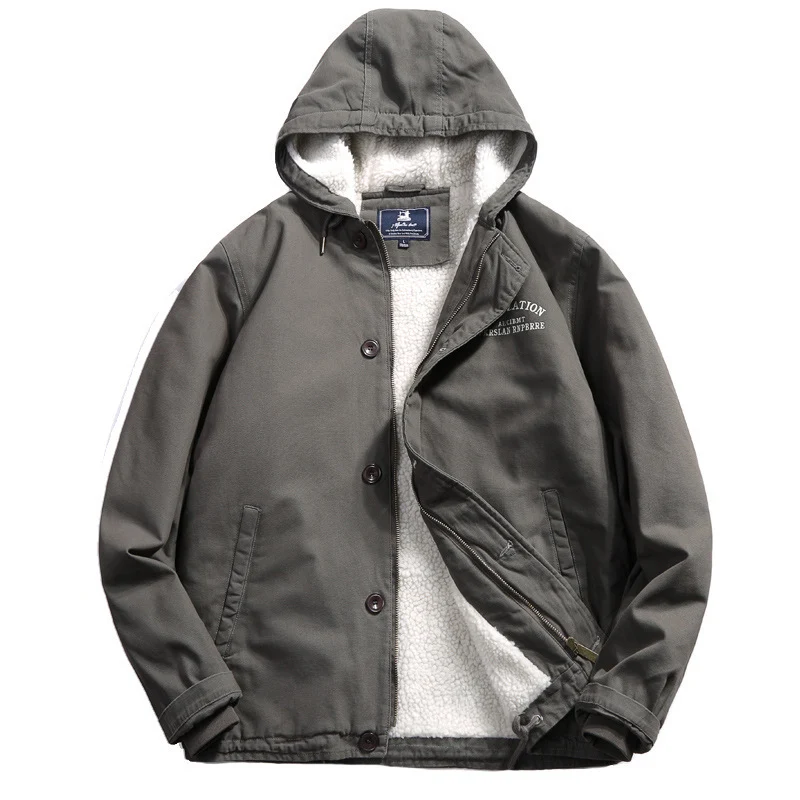Herren Kapuzen-Canvasjacke mit Sherpa-Futter und Utility-Details Drune