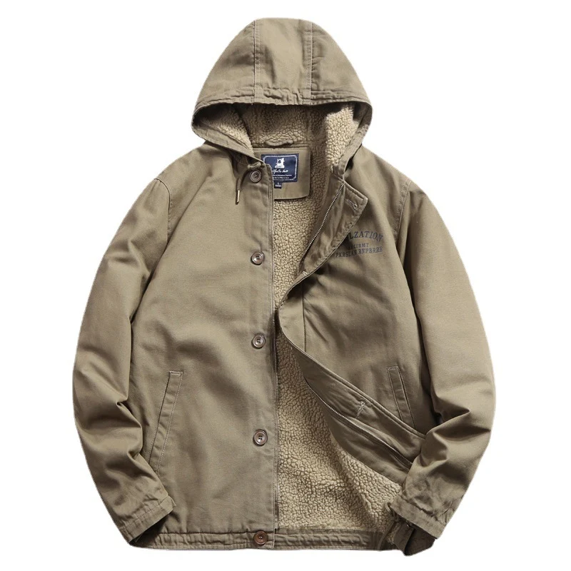 Herren Kapuzen-Canvasjacke mit Sherpa-Futter und Utility-Details Drune