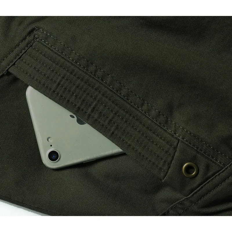 Herren Kapuzen-Canvasjacke im Military-Utility-Stil mit Camouflagemanschette und Rippbündchen Drune