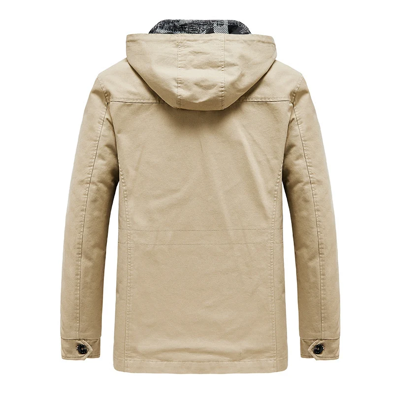 Herren Kapuzen-Canvas-Fieldjacke mit Camouflage-Innenfutter, Multifunktions‑Taschen und Reißverschluss‑Knopfleiste Drune