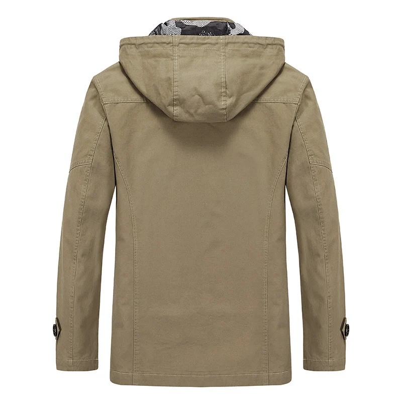 Herren Kapuzen-Canvas-Fieldjacke mit camouflage-gefütterter Innenseite und Multifunktions-Taschen Drune
