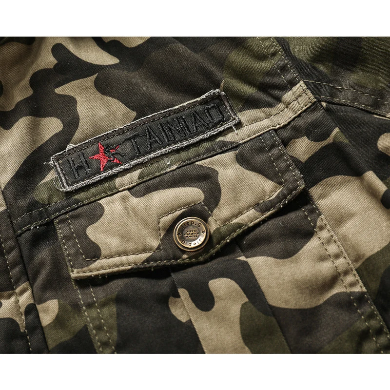 Herren Kapuzen-Camouflage-Fieldjacke mit Teddyfutter, Mehrfach-Taschen und Rippbündchen Drune