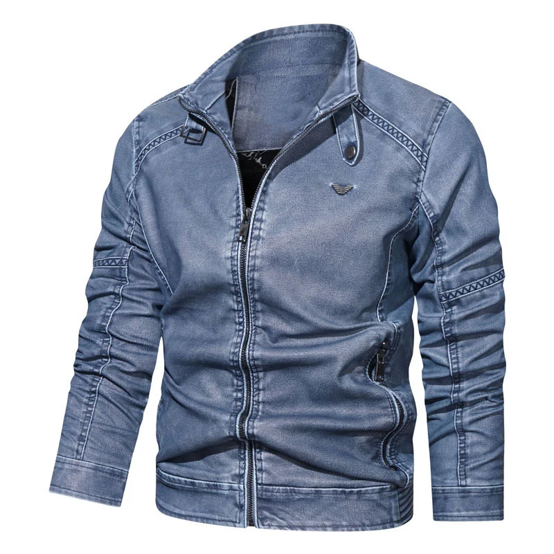 Herren Jeansoptik Zip‑Blouson im Bomberstil mit ergonomischen Nähten und Stehkragen Drune