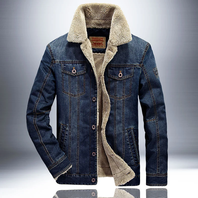 Herren Jeansjacke mit wärmender Sherpa-Innenfütterung und Hemdkragen Drune