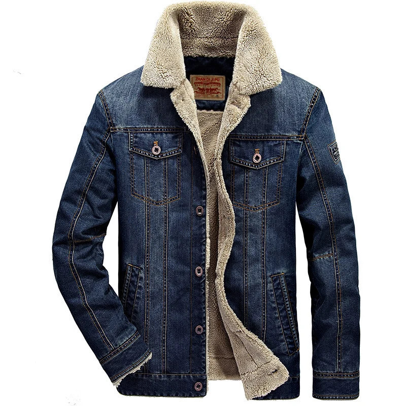 Herren Jeansjacke mit wärmender Sherpa-Innenfütterung und Hemdkragen Drune