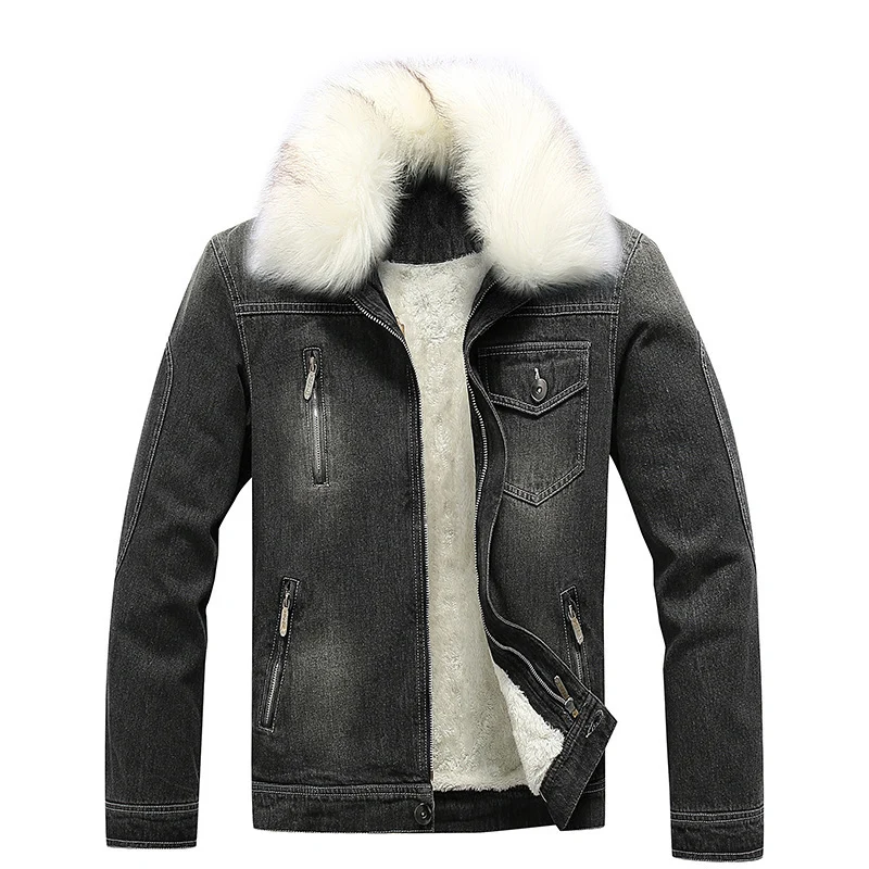 Herren Jeansjacke mit Teddyfutter, wattierter Innenlage und abnehmbarem Kunstfellkragen Drune