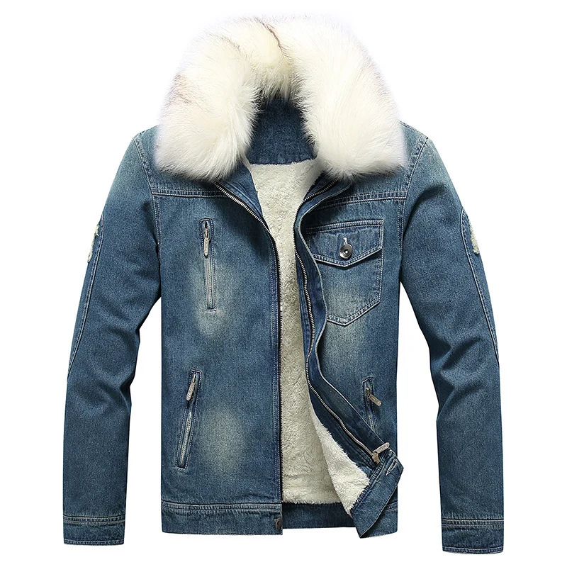 Herren Jeansjacke mit Teddyfutter, wattierter Innenlage und abnehmbarem Kunstfellkragen Drune