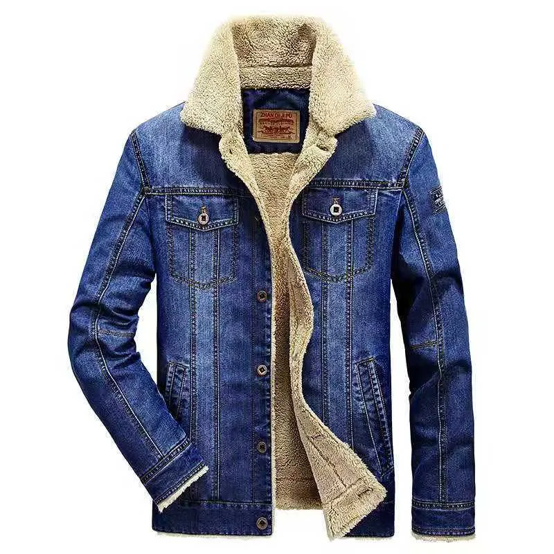 Herren Jeansjacke mit Sherpa‑Futter, wärmender Teddyinnenlage und klassischem Hemdkragen Drune