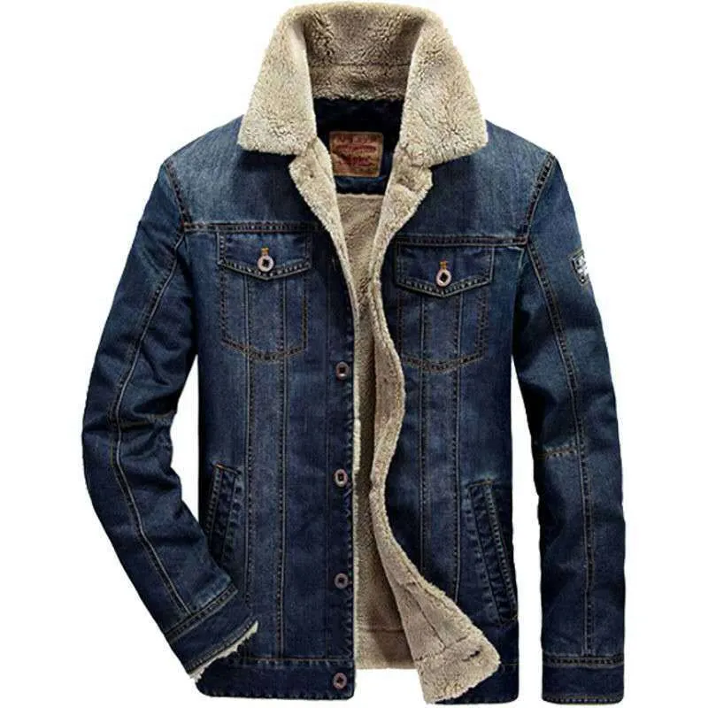 Herren Jeansjacke mit Sherpa‑Futter, wärmender Teddyinnenlage und klassischem Hemdkragen Drune