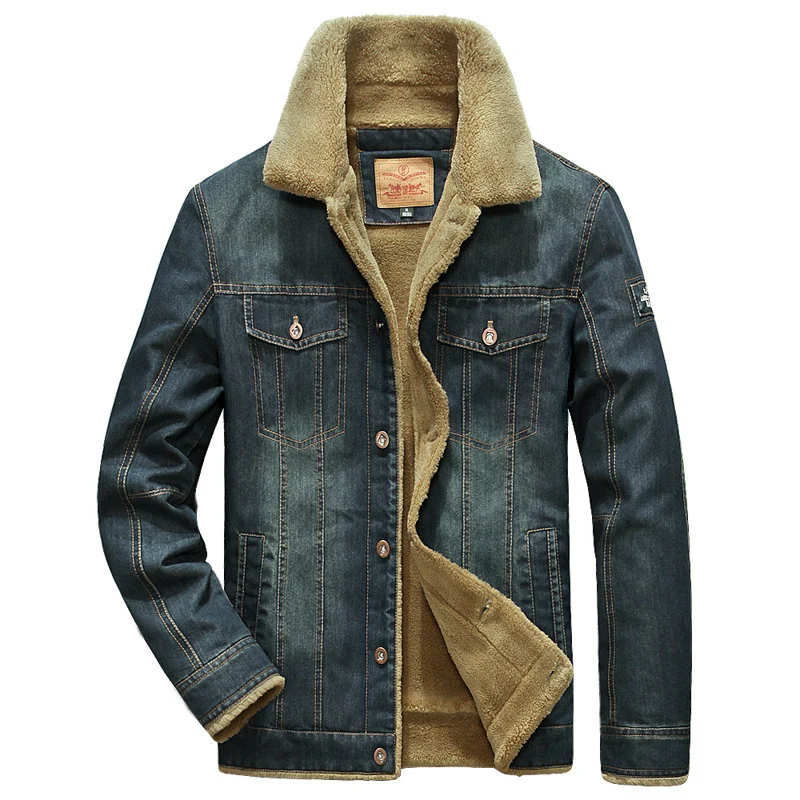 Herren Jeansjacke mit Sherpa‑Futter, vintage-washed und wärmendem Stehkragen Drune