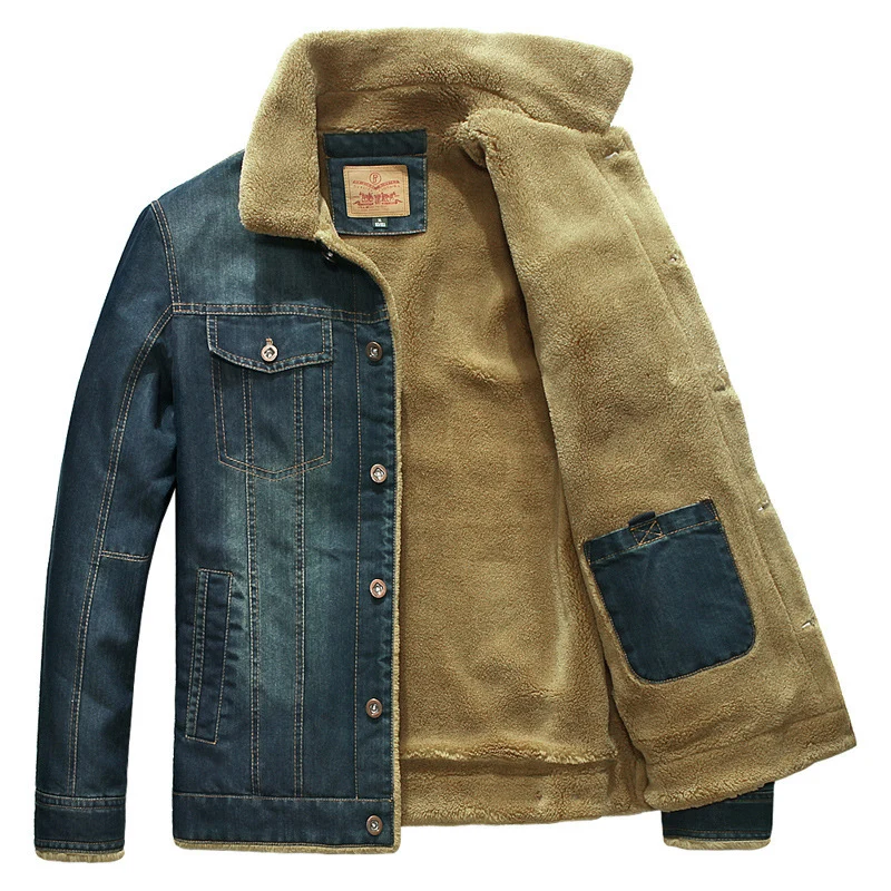 Herren Jeansjacke mit Sherpa‑Futter, vintage-washed und wärmendem Stehkragen Drune