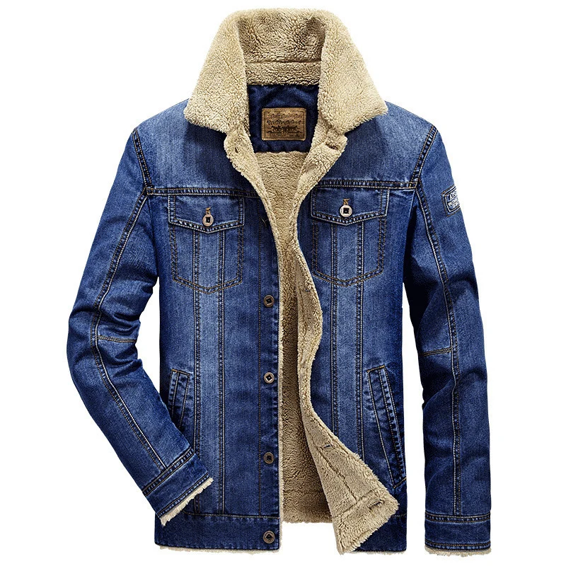 Herren Jeansjacke mit Sherpa‑Futter und wärmender Teddyinnenlage Drune