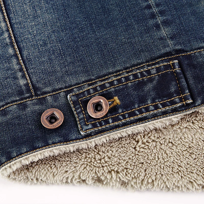 Herren Jeansjacke mit Sherpa‑Futter und wärmender Teddyinnenlage Drune