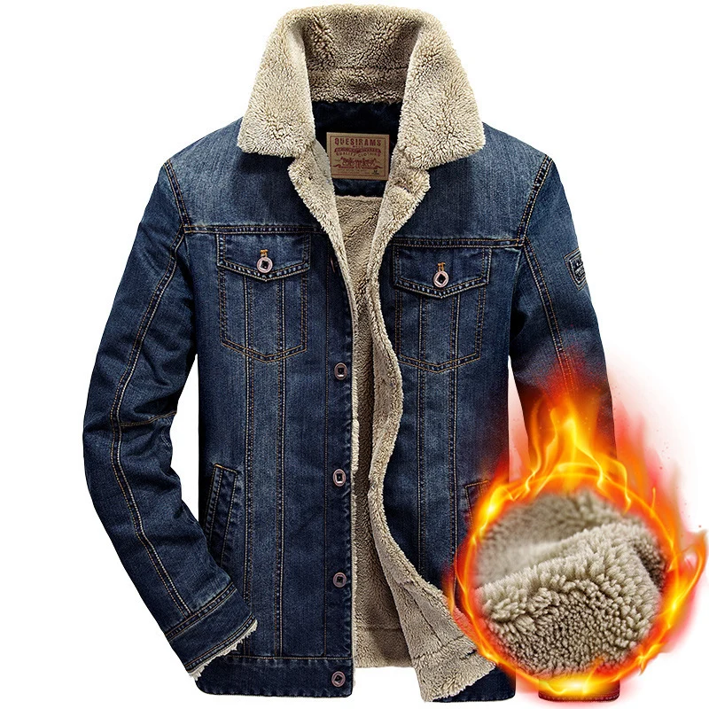 Herren Jeansjacke mit Sherpa‑Futter und wärmender Teddyinnenlage Drune