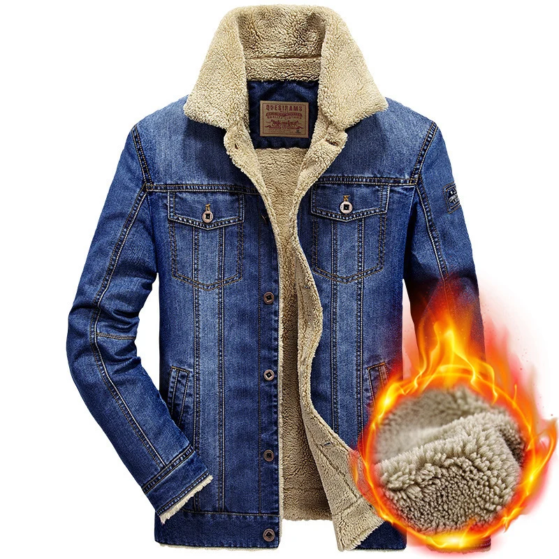 Herren Jeansjacke mit Sherpa‑Futter und wärmender Teddyinnenlage Drune
