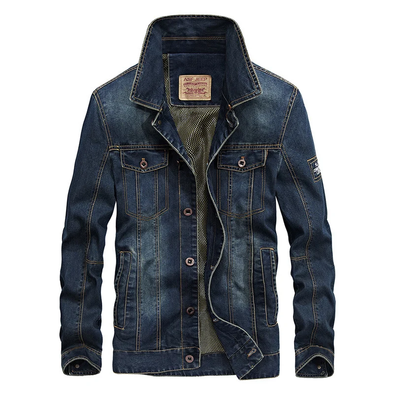 Herren Jeansjacke mit dichter Sherpa-Innenfütterung, hochschließendem Kragen und Utility-Taschen Drune