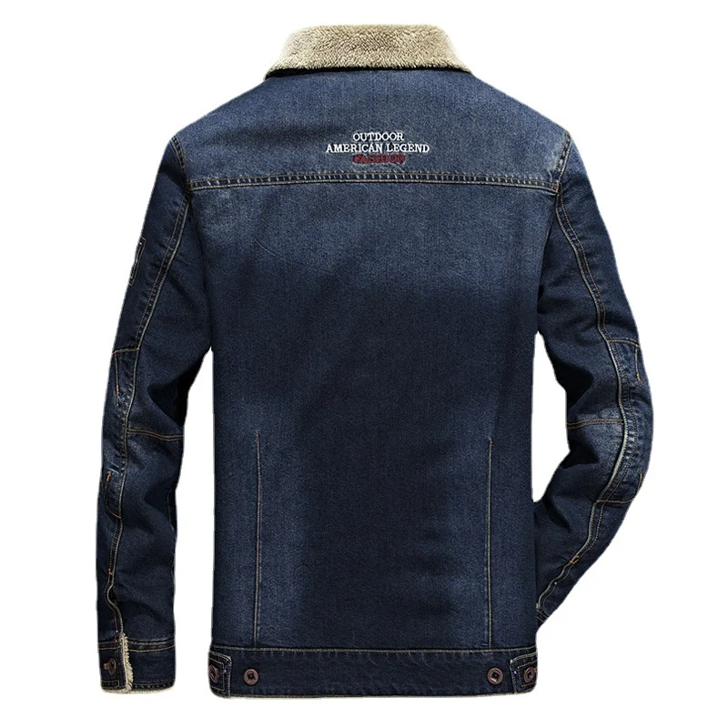 Herren Jeansjacke mit dichter Sherpa-Innenfütterung, hochschließendem Kragen und Utility-Taschen Drune