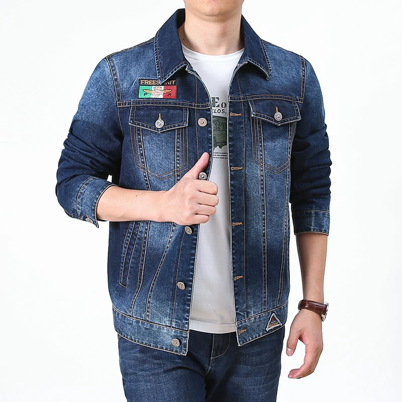 Herren Jeansjacke im Vintage-Look mit Patches und bedrucktem Innenfutter Drune
