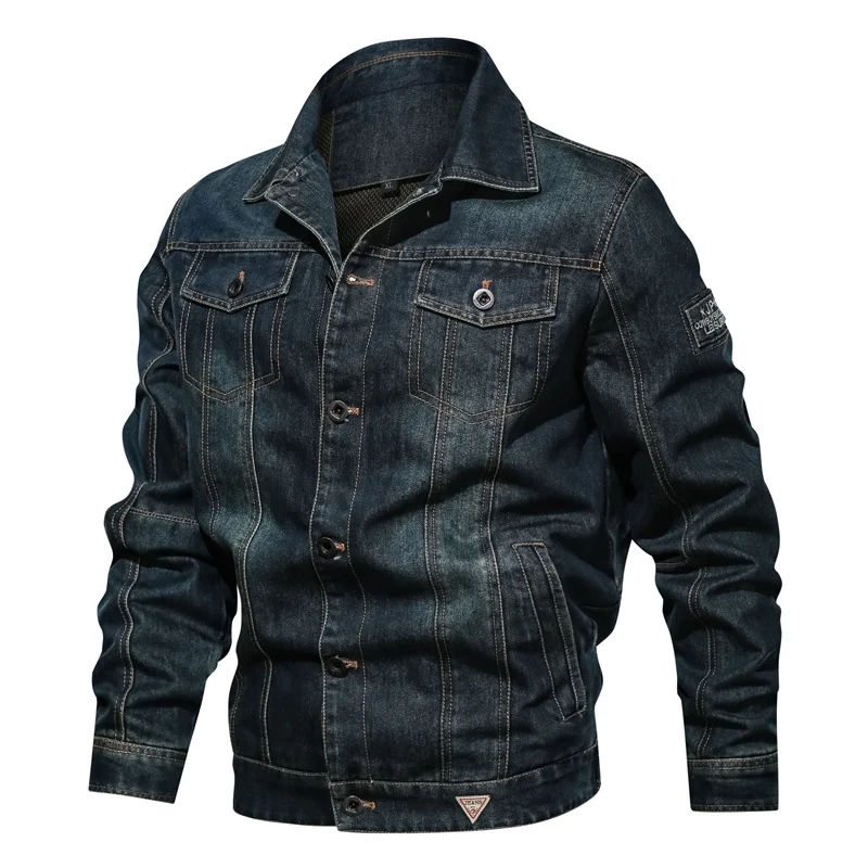 Herren Jeansjacke im modernen Trucker‑Cut mit kontrastierenden Nähten und Brustpattentaschen Drune