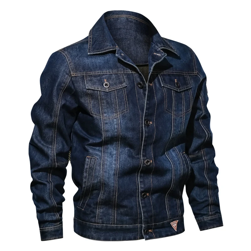 Herren Jeansjacke im modernen Trucker‑Cut mit kontrastierenden Nähten und Brustpattentaschen Drune
