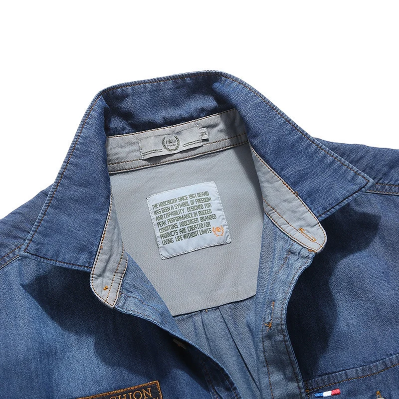 Herren Jeanshemd im Worker-Trucker-Stil mit Brustpattentaschen Drune