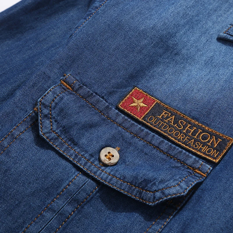 Herren Jeanshemd im Worker-Trucker-Stil mit Brustpattentaschen Drune