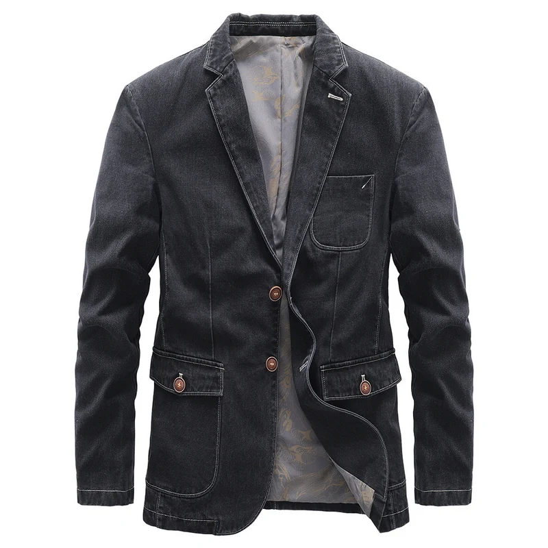 Herren Jeansblazer im Vintage-Look mit aufgesetzten Pattentaschen und dekorativer Kontrastnaht Drune