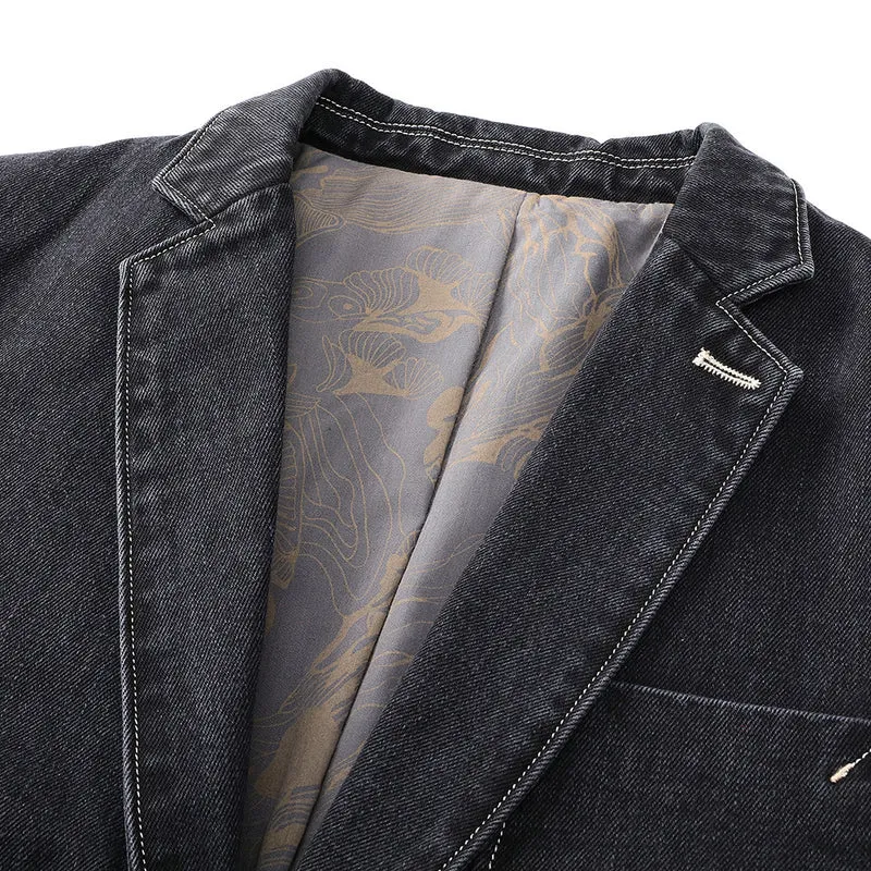 Herren Jeansblazer im Vintage-Look mit aufgesetzten Pattentaschen und dekorativer Kontrastnaht Drune