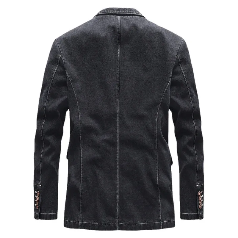 Herren Jeansblazer im Vintage-Look mit aufgesetzten Pattentaschen und dekorativer Kontrastnaht Drune