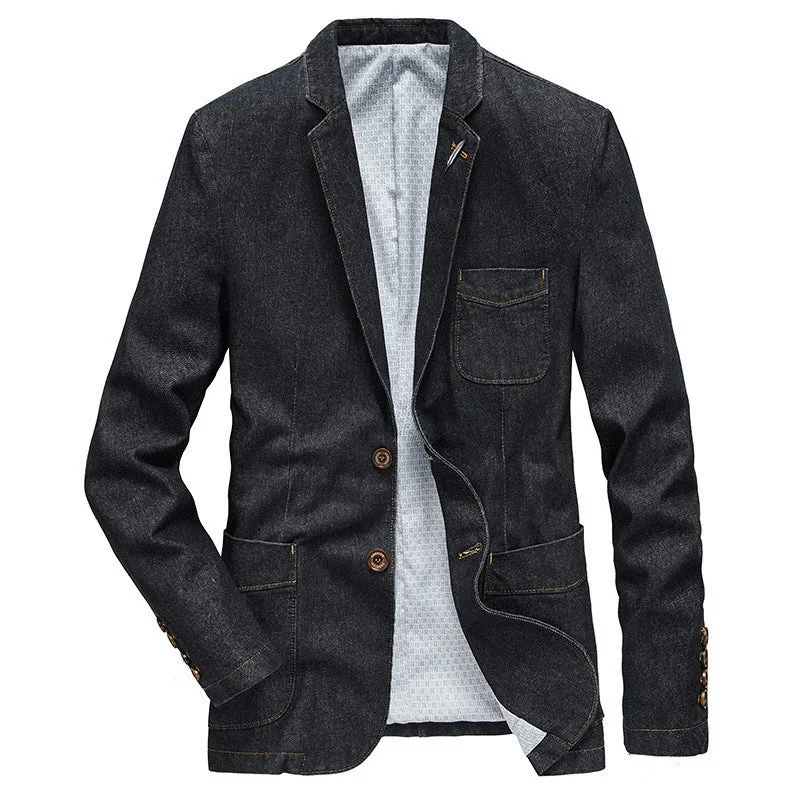 Herren Jeansblazer im Casual-Look mit aufgesetzten Taschen und Kontrastnähten Drune