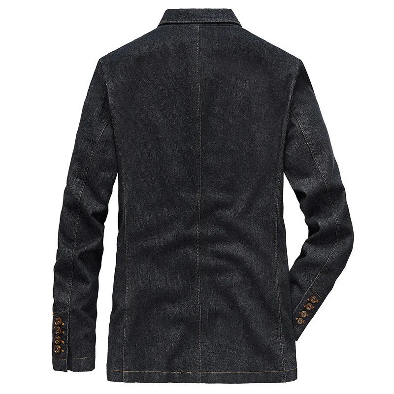 Herren Jeansblazer im Casual-Look mit aufgesetzten Taschen und Kontrastnähten Drune