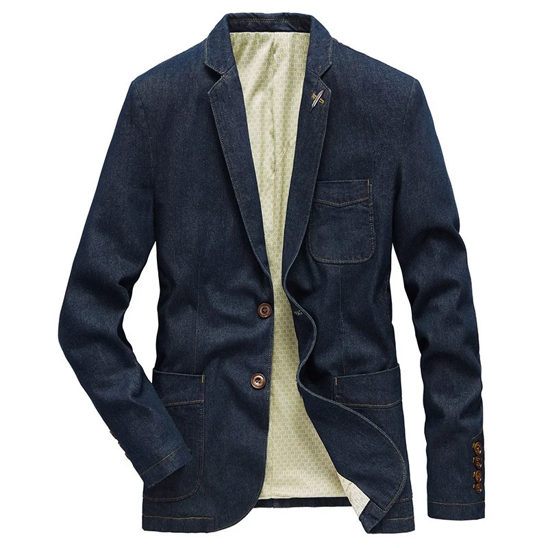 Herren Jeansblazer im Casual-Look mit aufgesetzten Taschen und Kontrastnähten Drune