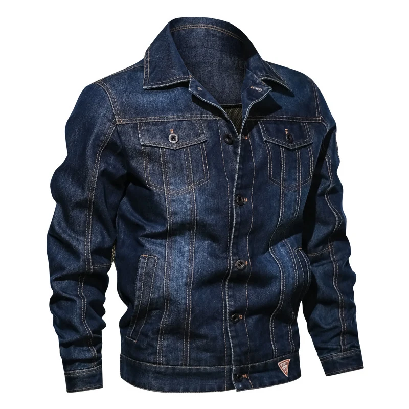 Herren Jeans-Truckerjacke mit markanter Kontraststeppung und Brustpattentaschen Drune