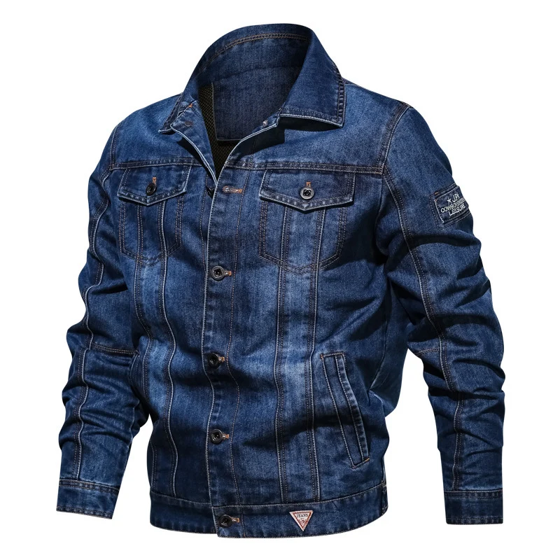 Herren Jeans-Truckerjacke mit markanter Kontraststeppung und Brustpattentaschen Drune