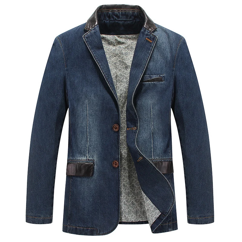 Herren Jeans-Sakko mit Lederimitat-Besatz und Paisley-Futter Drune