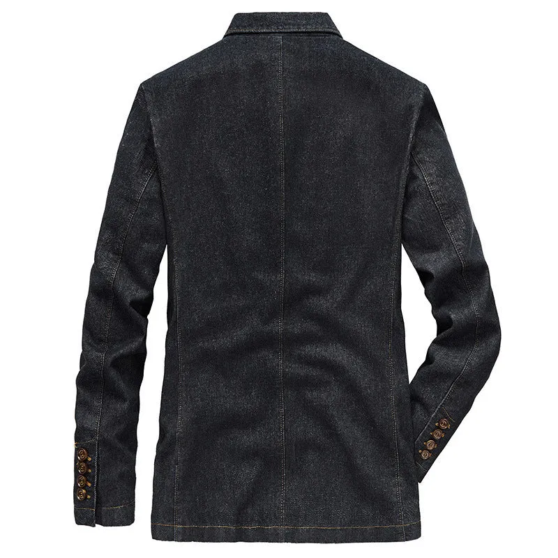 Herren Jeans-Sakko im Casual-Worker-Stil mit aufgesetzten Taschen und Kontrastnähten Drune