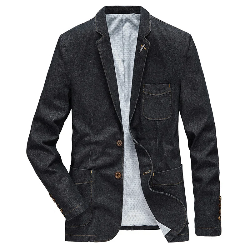 Herren Jeans-Sakko im Casual-Worker-Stil mit aufgesetzten Taschen und Kontrastnähten Drune
