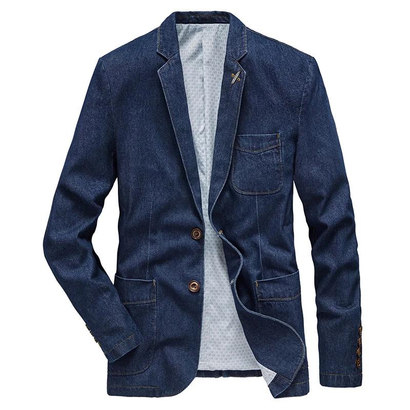 Herren Jeans-Sakko im Casual-Blazer-Stil mit aufgesetzten Taschen Drune